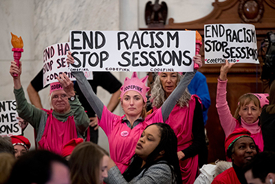 Code Pink at confirmation hearing of Jeff Sessions