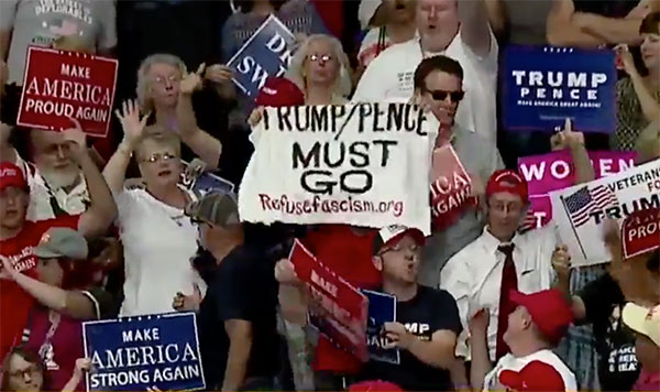 Brave resister at Trump rally in Youngstown.