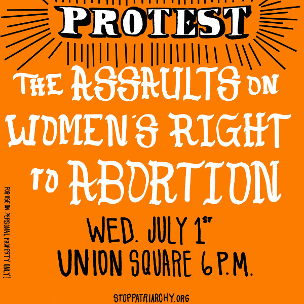 Sticker for July 1 protest, Union Square Park