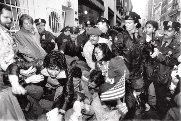 Defense of women's clinic against anti-abortionists, 1988.