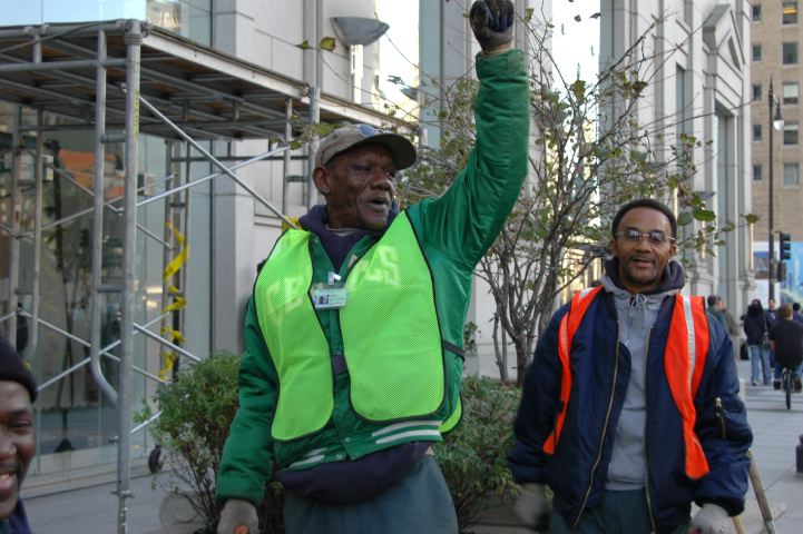 Workers along the route