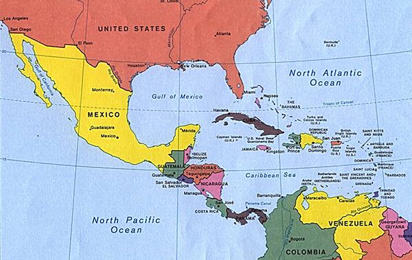 Map of Central America including Mexico