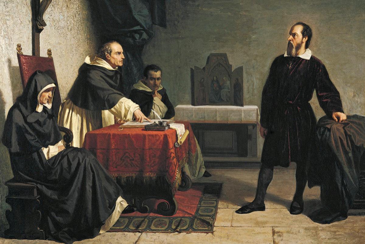 Galileo facing Roman inquisition, drawing by Cristiano Banti.