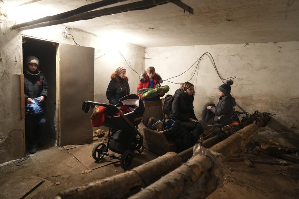 Mariupol, Ukraine. People take shelter from Russian shelling