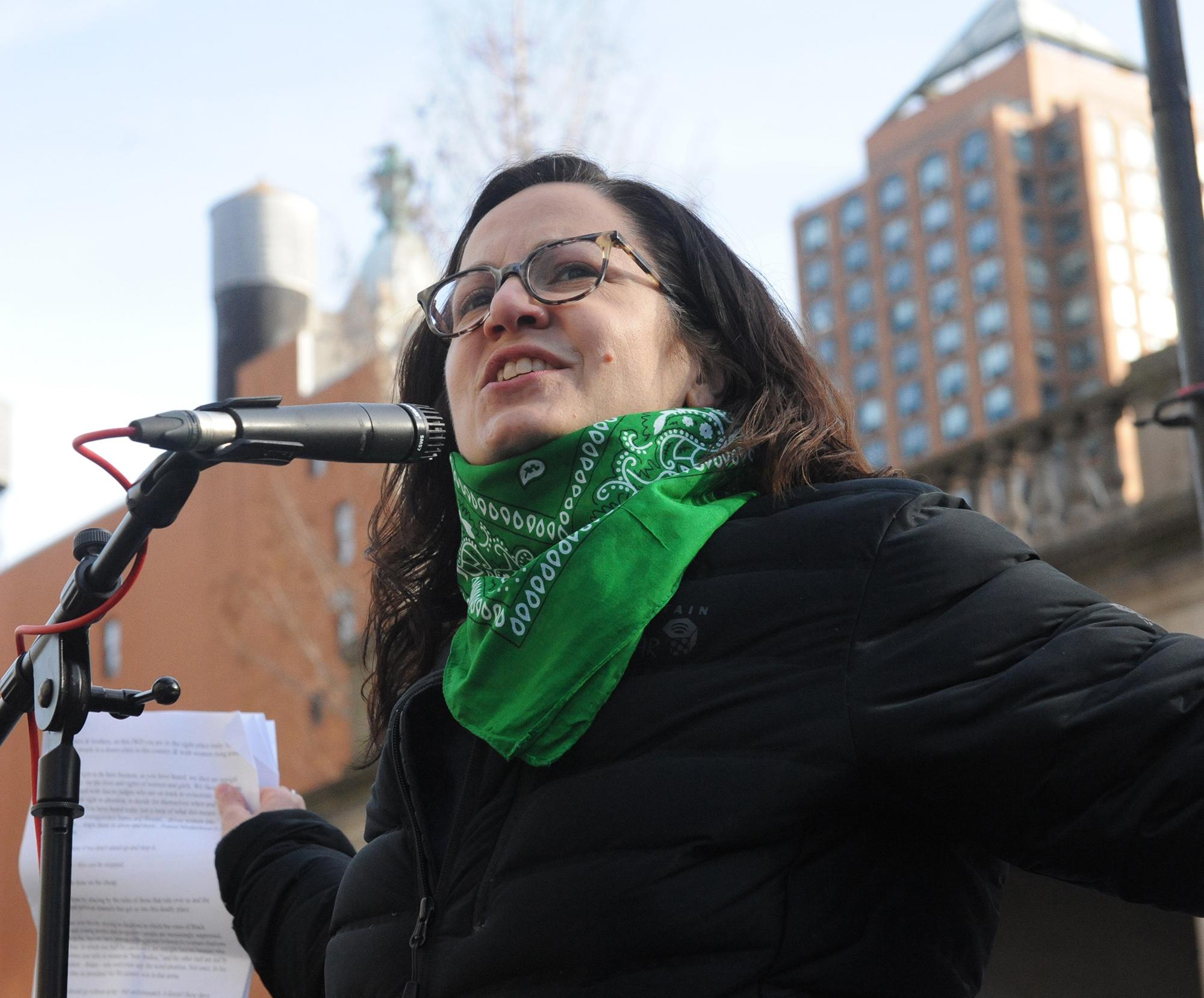 Sunsara Taylor speaking at NYC International Women's Day rally.
