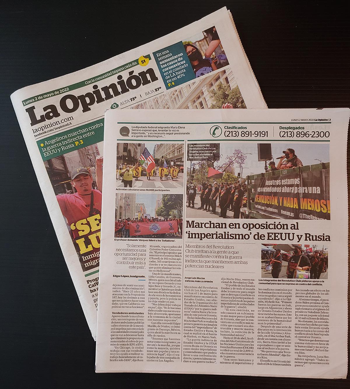 Image of La Opinion article on May Day activities.