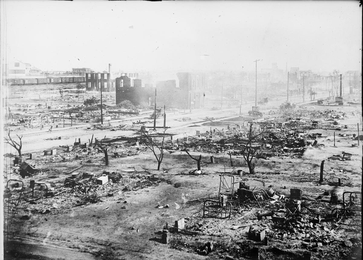 Ruins after racist riot in Tulsa, OK 1921