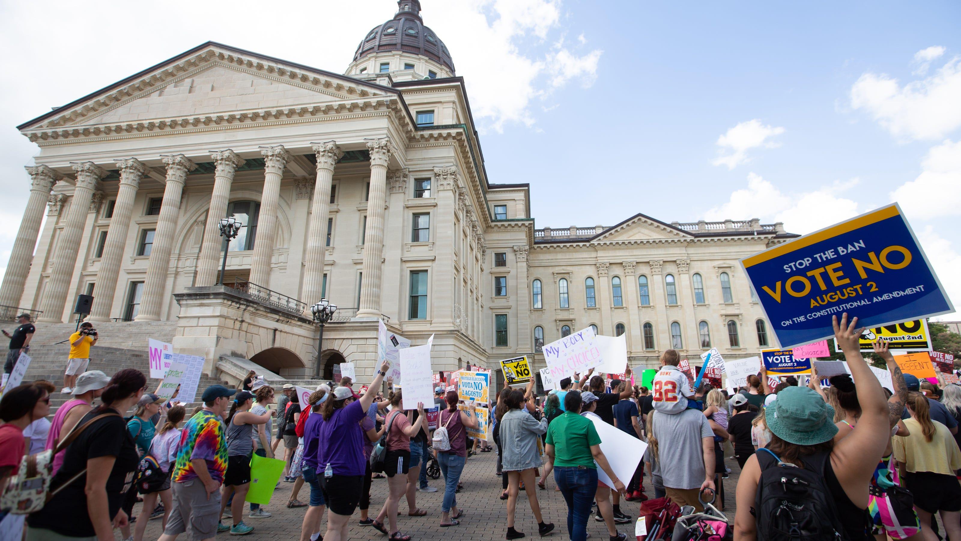 Kansas abortion-rights activists hold rally outside statehouse, Topeka
