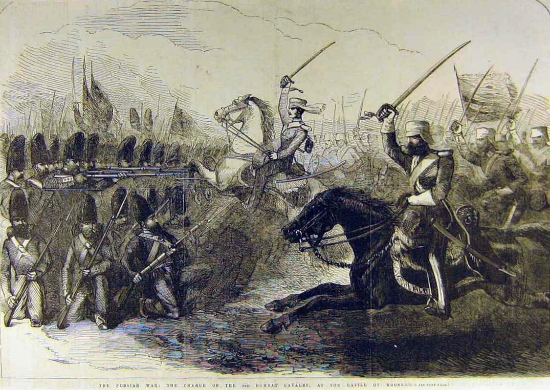 British engraving of British troops invading Persia, 1857  