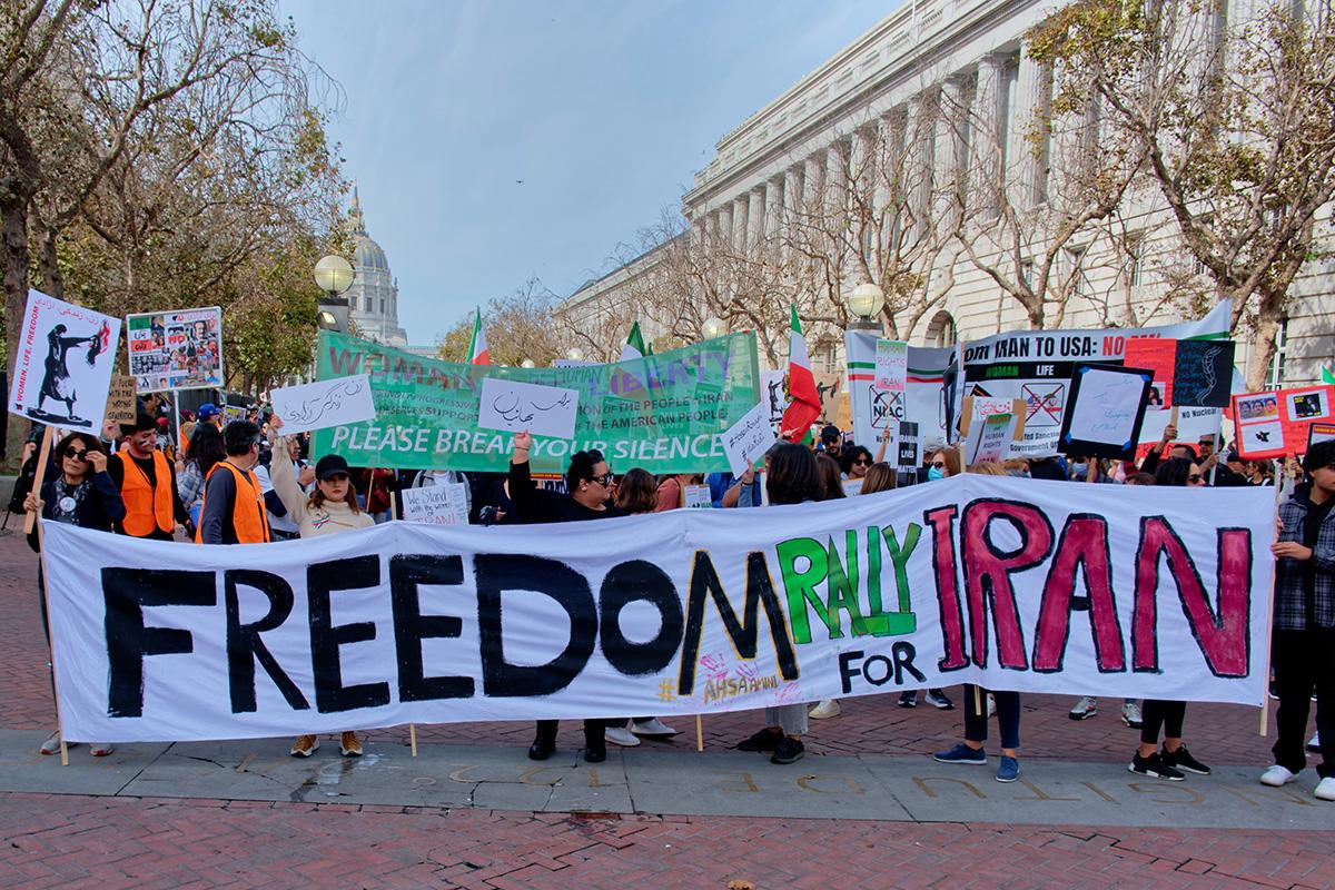 San Francisco October 22, 2022 rally for Iran with lead banner, Freedom for Iran