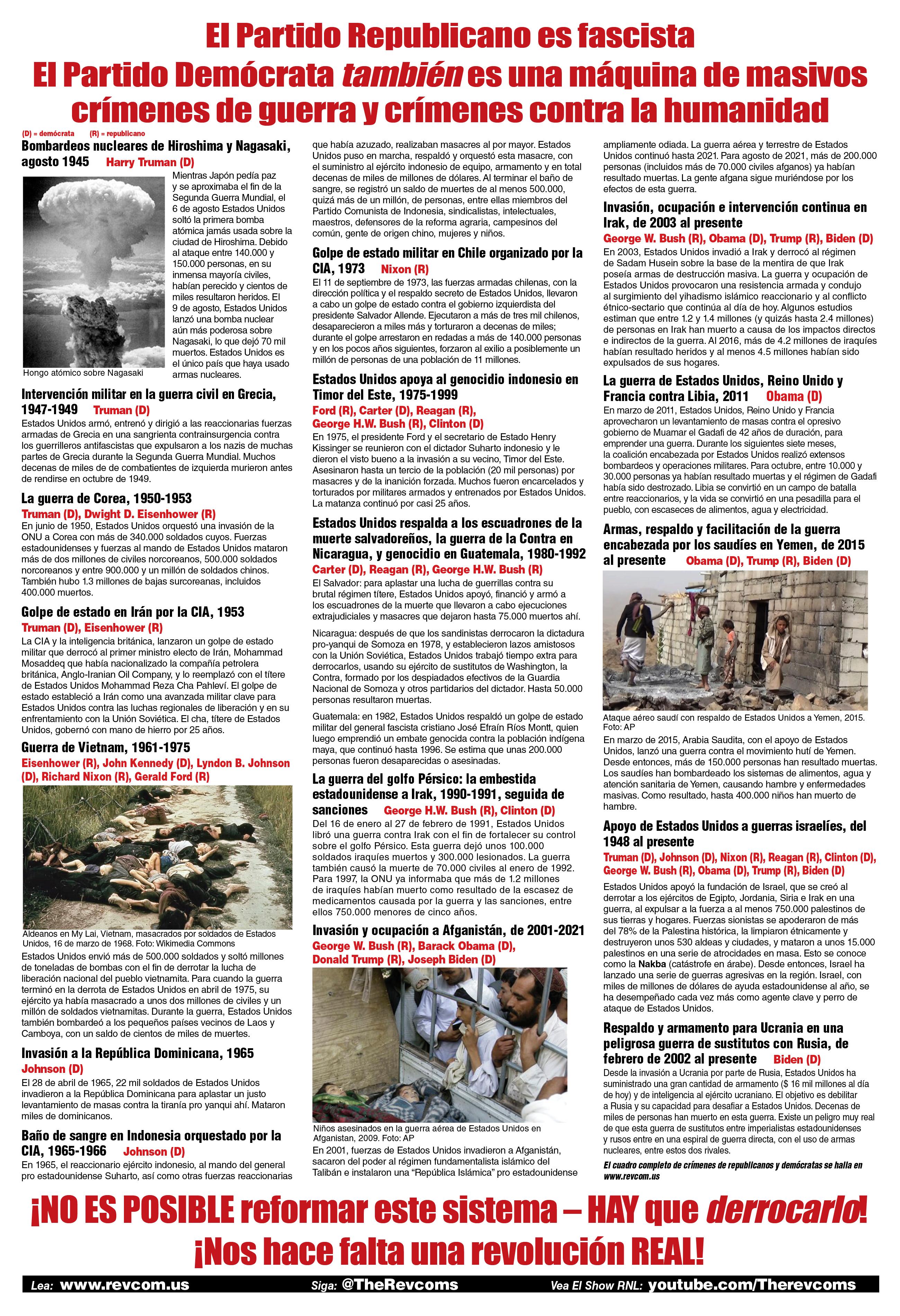 El Partido Republicano es fascista El Partido Demócrata también es una máquina de masivos crímenes de guerra y crímenes contra la humanidad