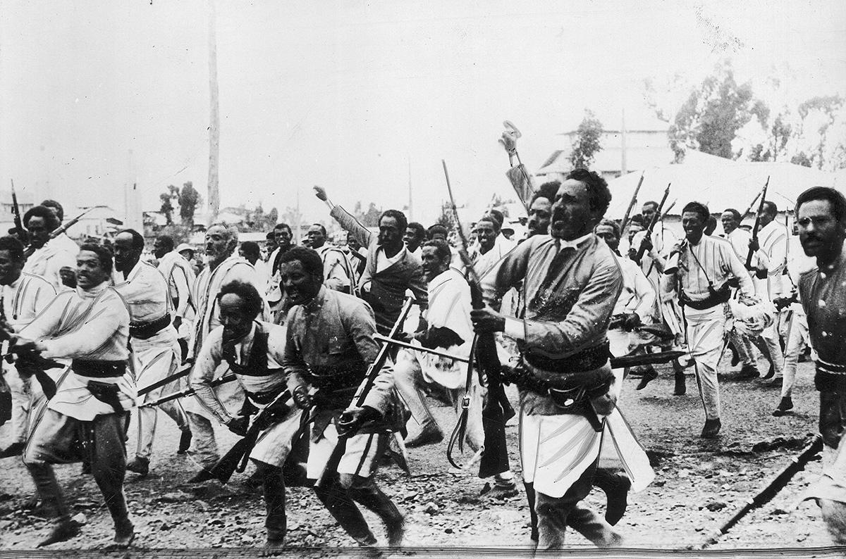 Ethiopian warriors going to the northern front during the Second Italo-Ethiopian War, November 1935.