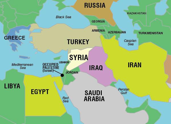 Map of the Middle East, with a focus on Syria