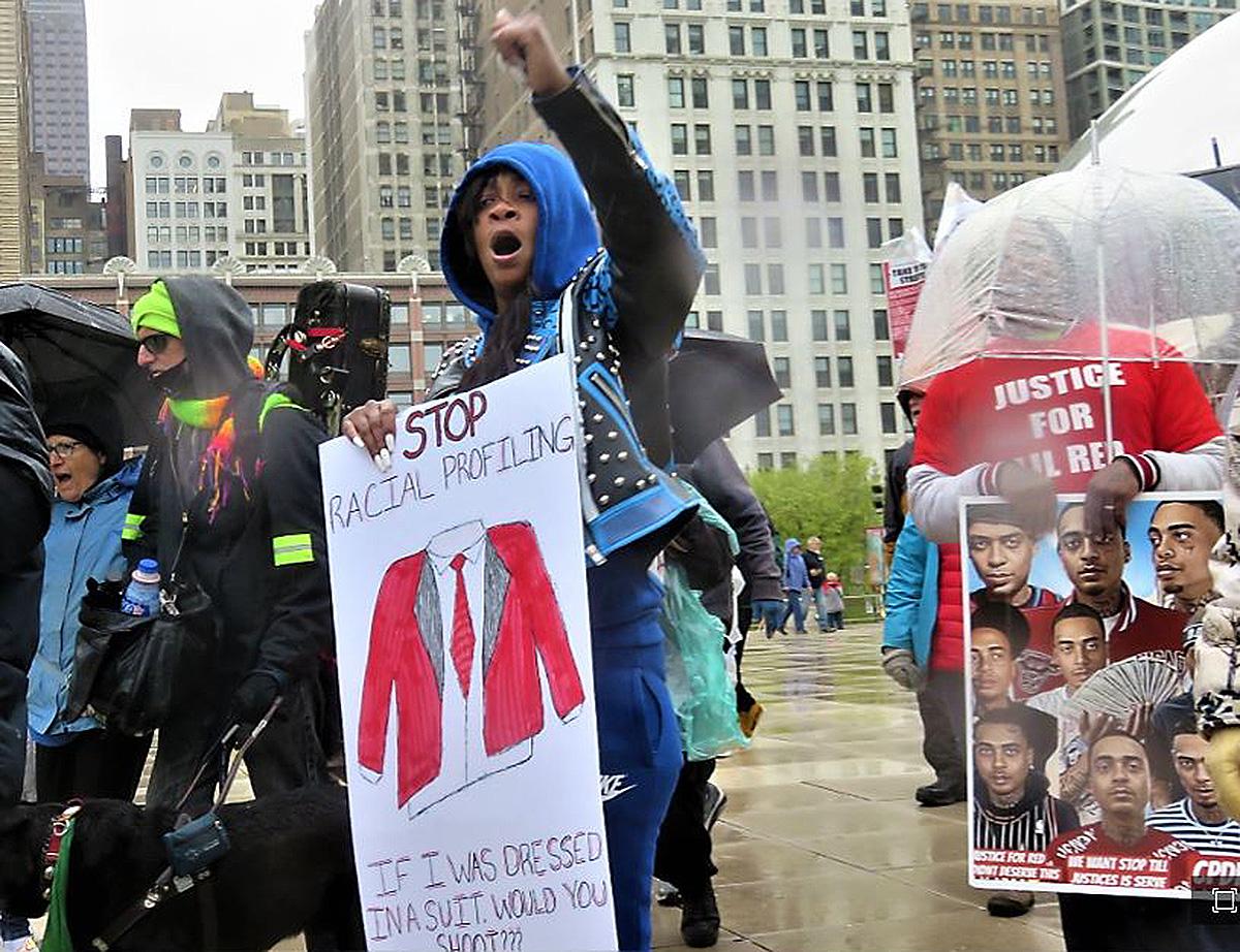 Chicago, May First, Lil Red's Mother marching fist up