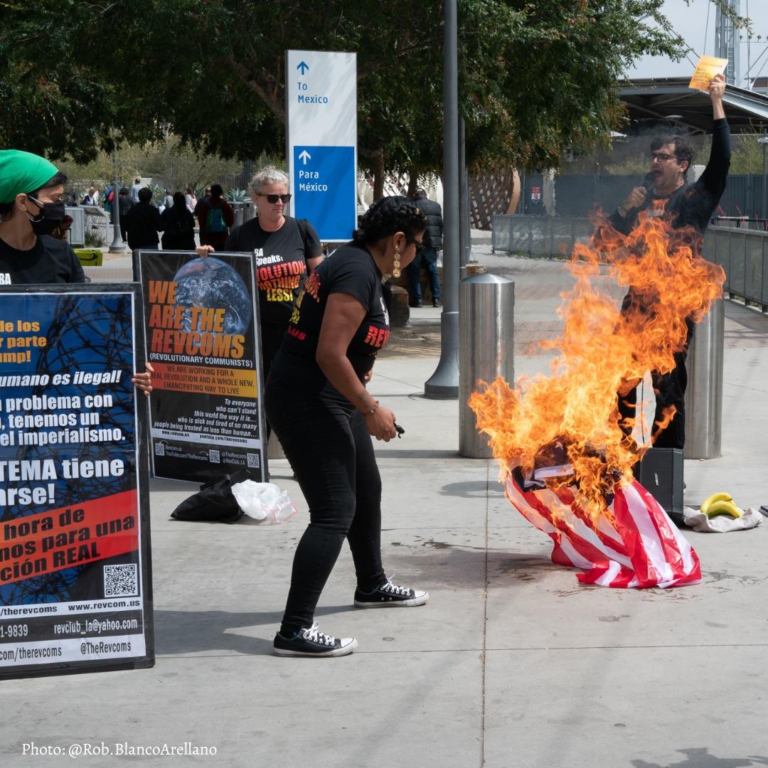 Burning the U.S. flag protesting the treatment of immigrants at the border, May 12, 2023 