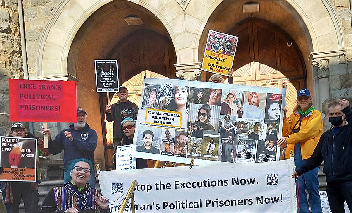 San Francisco, June 21, 2023: Supporters of Iran political prisoners on the steps of UUSF church.