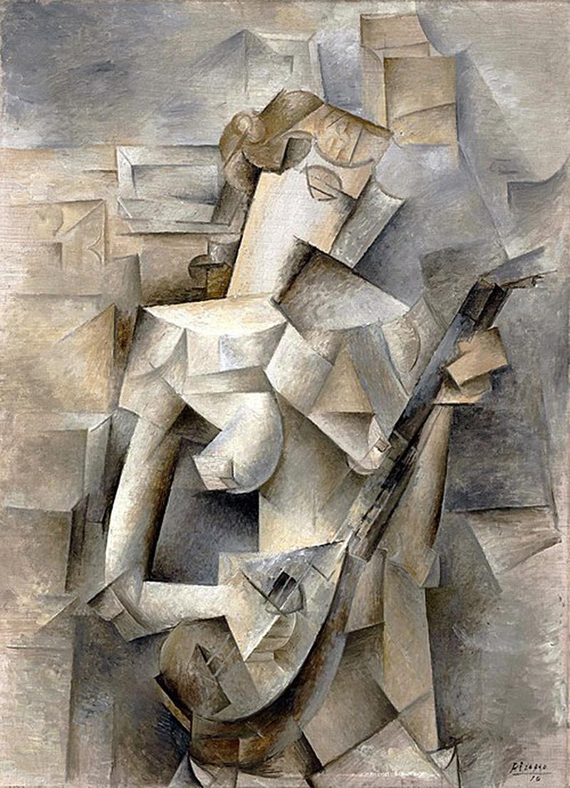 Painting by Pablo Picasso, Girl with a Mandolin, 1910.