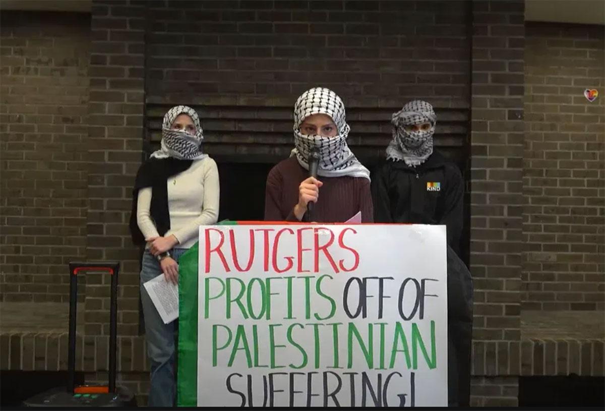 Students for Justice in Palestine at Rutgers, New Jersey protest for Palestine, January 19, 2024.
