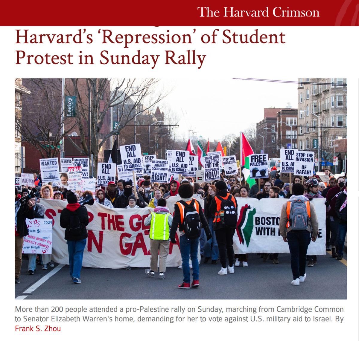 Students at Harvard University, Boston, protest university repression, February 12, 2024.