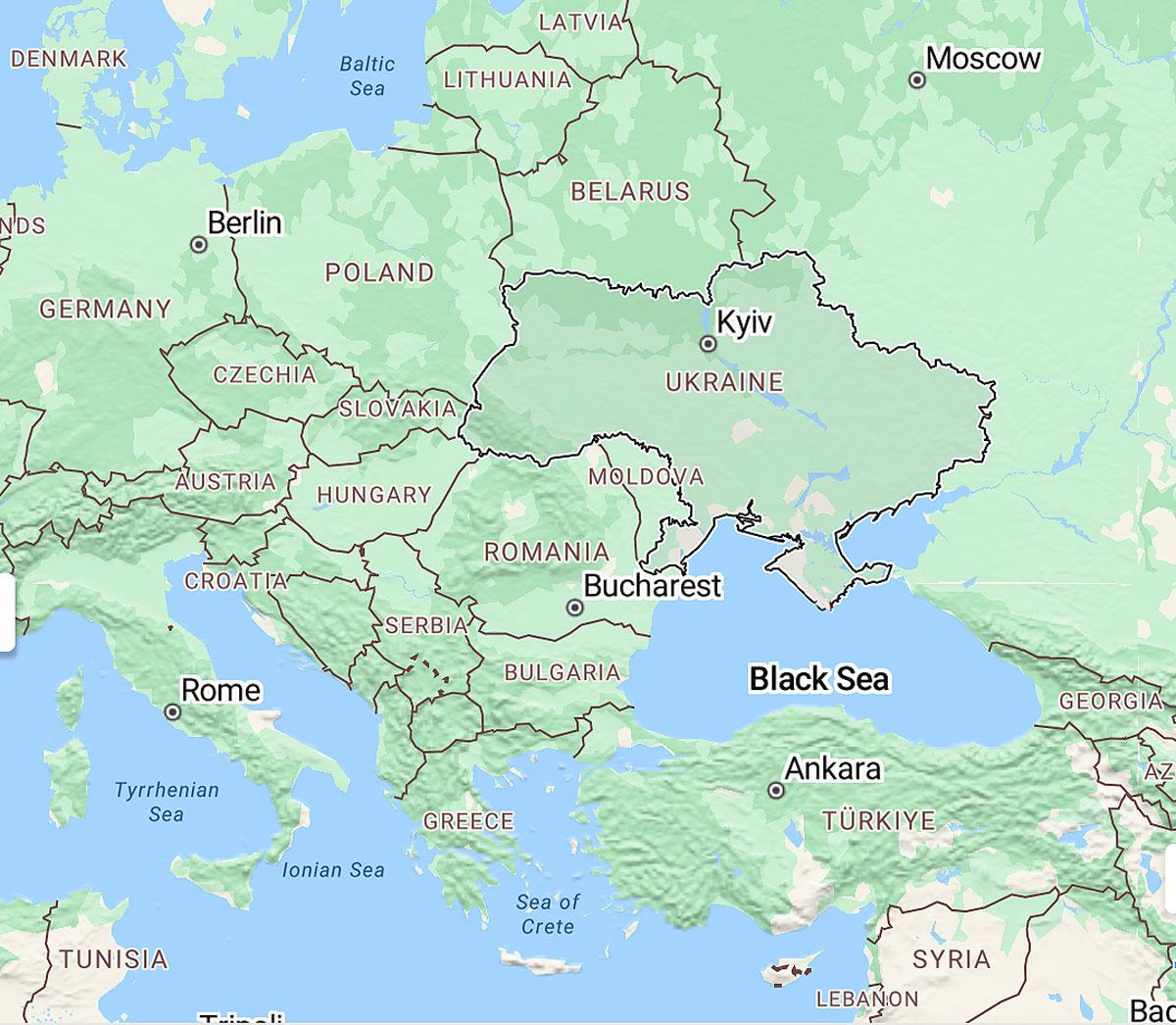 Map of Ukraine, Black Sea, Turkey, East Europs