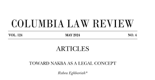 Columbia Law Review title page for "Toward Nakba as a Legal Concept"