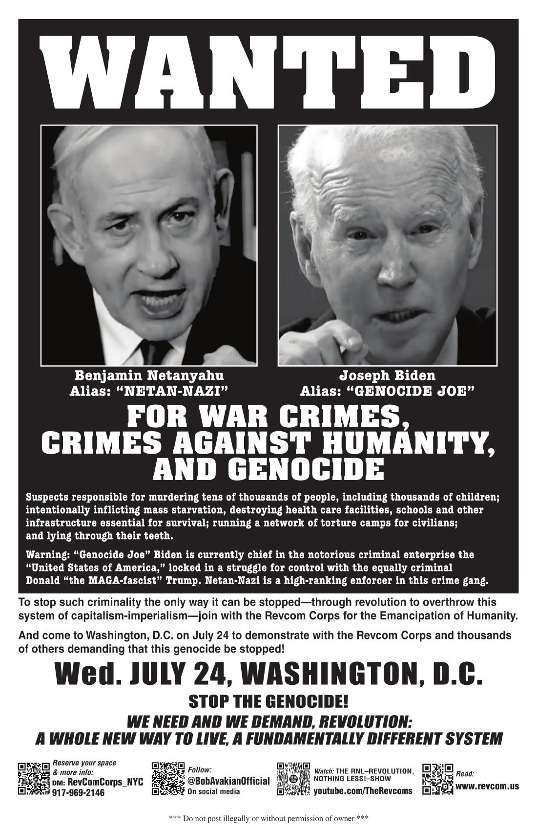wanted poster Netanyahu Biden