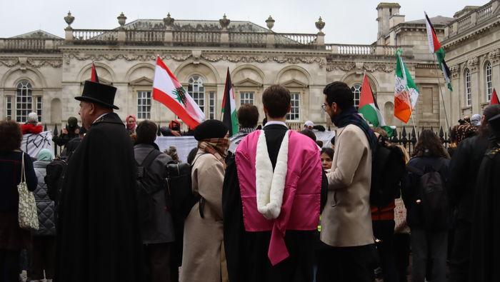 Cambridge, England:  graduations scheduled to take place in Senate House November 30, 2024 were moved after pro-Palestinian protesters occupied the lawn.