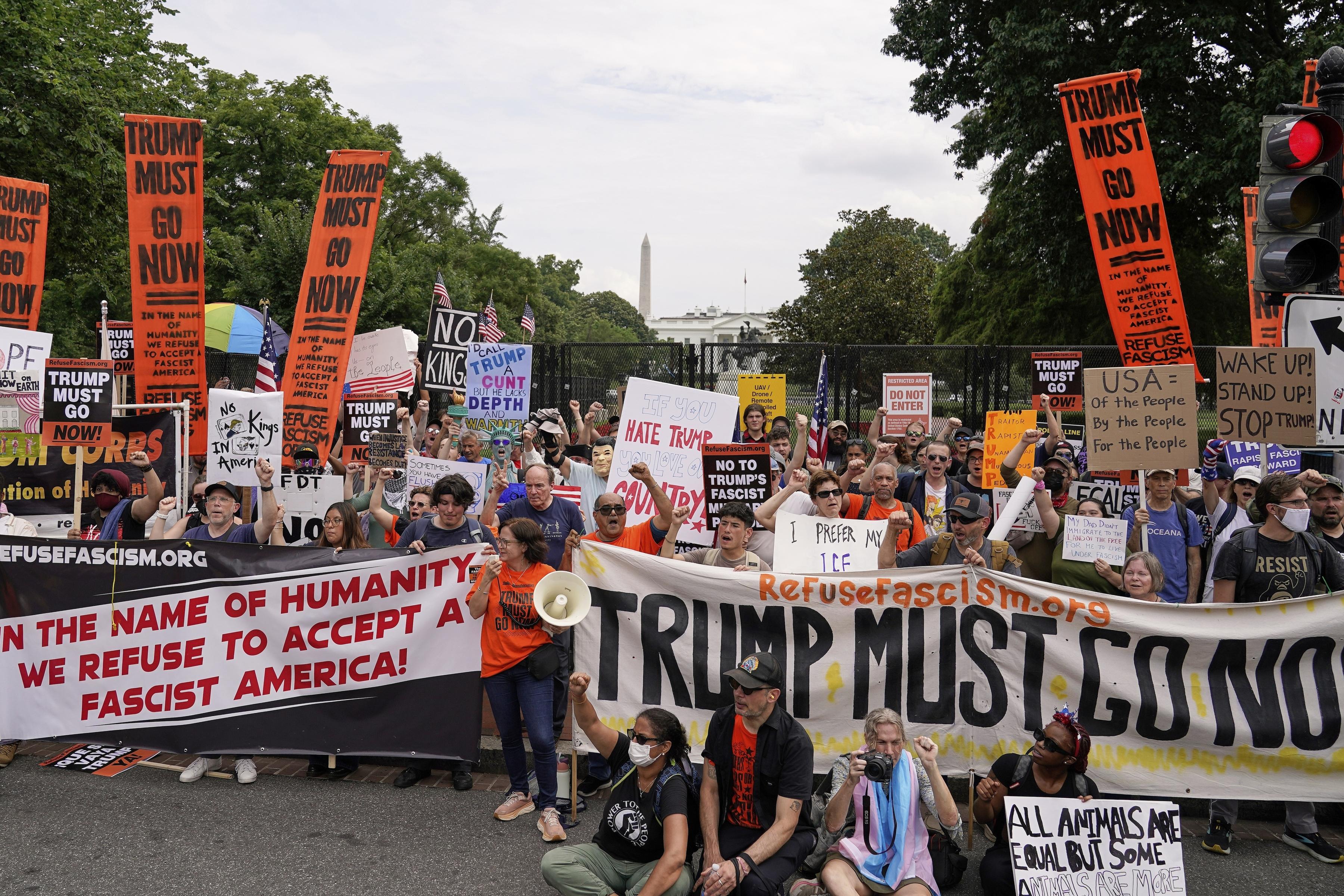 Washington, DC, Refuse Fascism banner in front of White House, June 14, 2025.