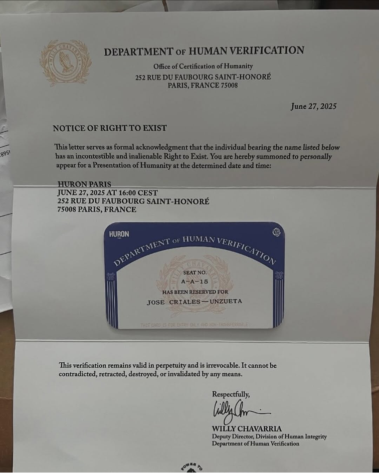 Willy Chavarria letter inviting people to his Paris Fashion Show