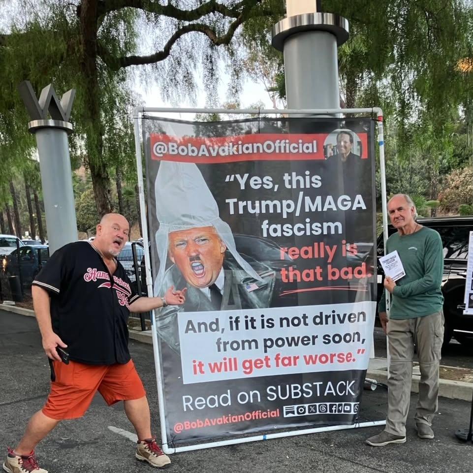 Bob Avakian poster at Neil Young concert, Hollywood Bowl, Los Angeles
