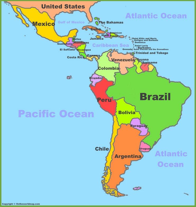 Map of Central and South America