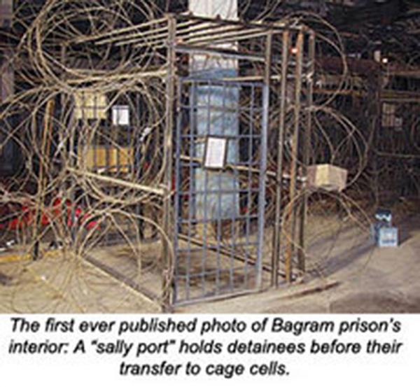 American airbase Bagram prison with brutal barbed wire cage.