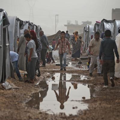 Kurds encampment in muddy disaster