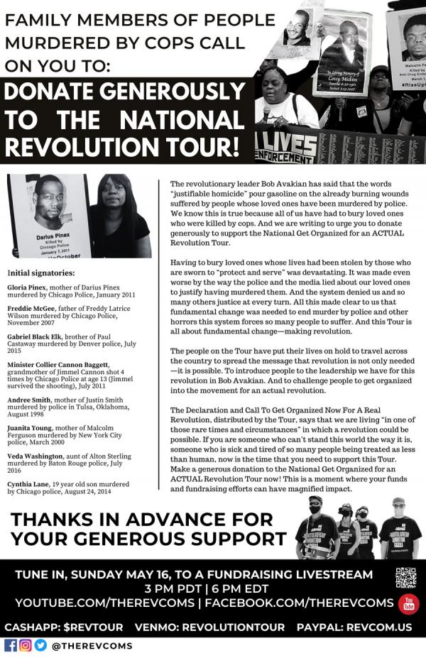Call from families of those murdered by police to donate to Revolution Tour