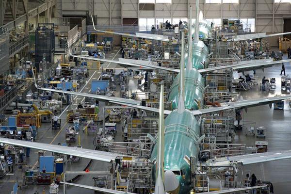 Boeing airplane assembly line