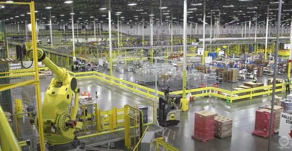 Expansive warehouse at Amazon fulfillment center