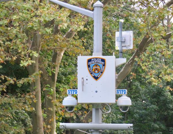 New York Police Department surveillance cameras at a Brooklyn park.