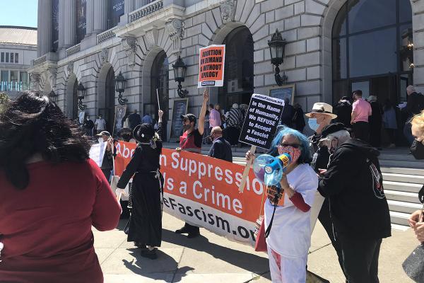 Abortion rights protesters in front of San Francisco opera house.