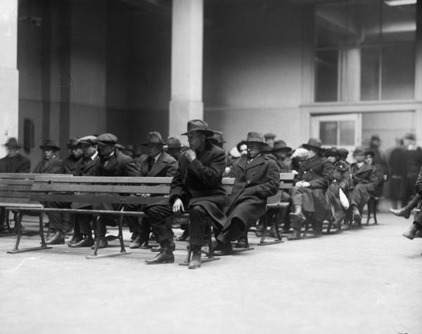 Radicals who were rounded up during the Palmer Raids in 1920 waiting to be deported.