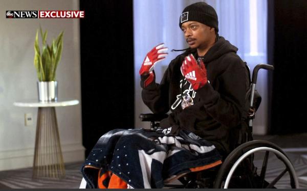 Jacob Blake in wheelchair, victim of police brutality, talks on ABC Good Morning America.