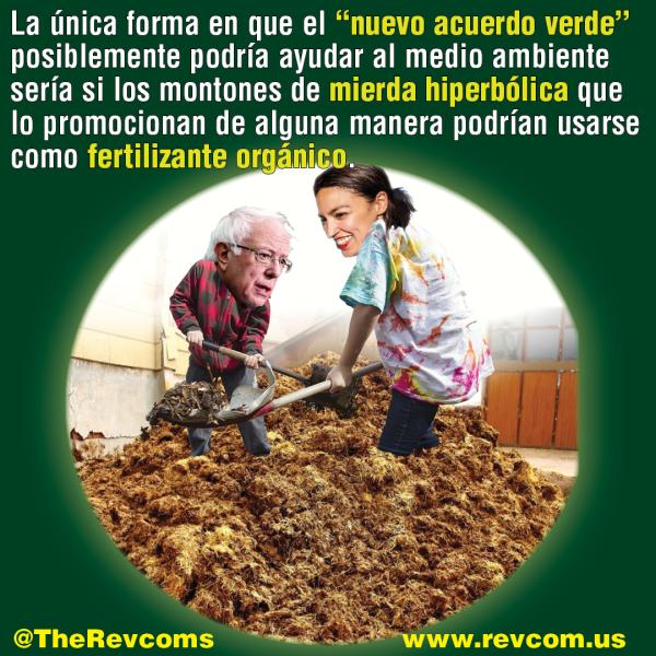 Meme of AOC and Bernie shoveling shit as evidence of Green New Deal.