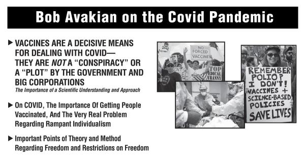 Cover of pamphlet with three articles from Bob Avakian on vaccines.