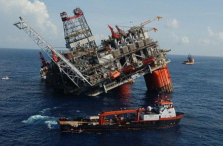 BP Thunder Horse platform after it was damaged by Hurricane Dennis, in the Gulf of Mexico.
