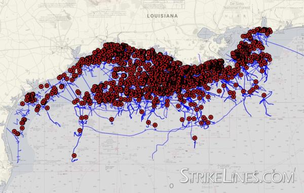 Gulf of Mexico Oil Rig Platforms and Pipelines map 