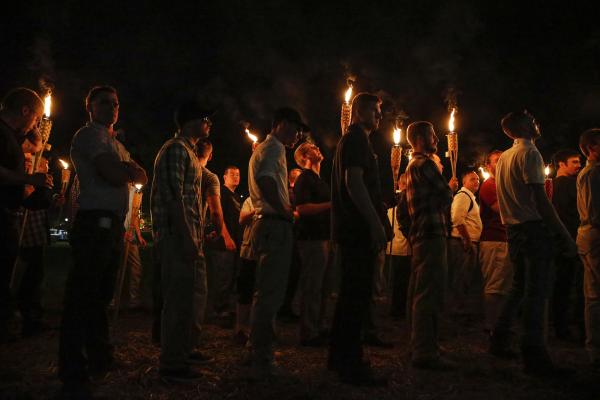 KKK-Nazi-white supremacists march in Charlottesville, Virginia.