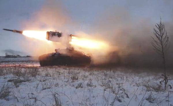 Firing of Russian weapons as part of military drills and troop buildup near Ukraine border.