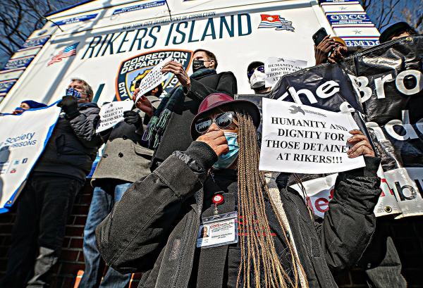 Protest in support of 200 hunger strikers at Rikers Island jail.