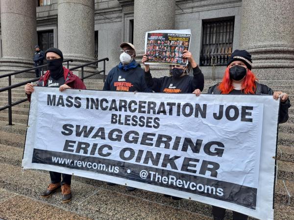 RevComs with banner "Mass Incarceration Joe Blesses Swaggering Eric Oinker."