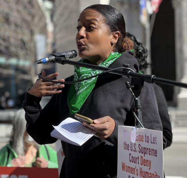 Amaris, Co-MC for RiseUp4AbortionRights rally at St. Patrick's Cathedral.