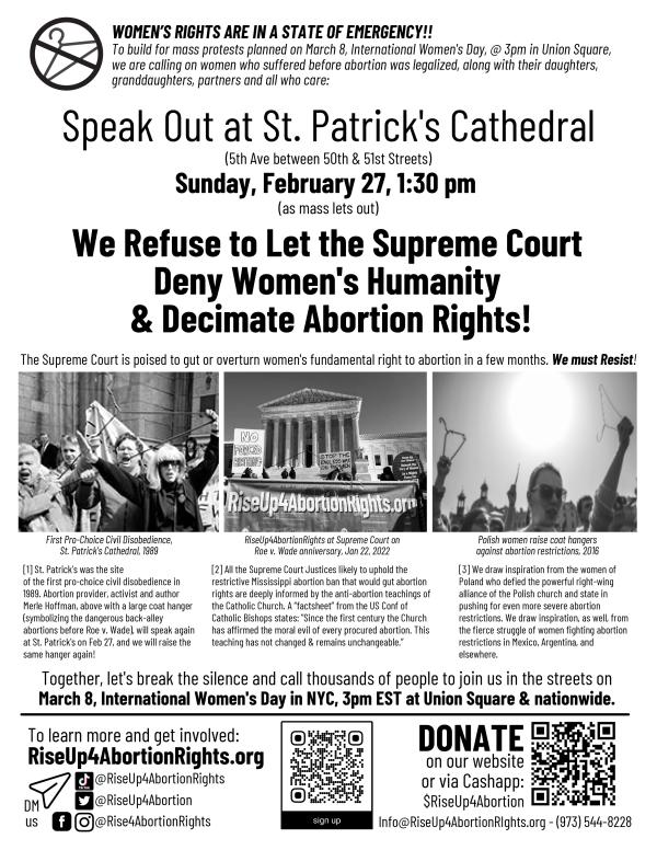 Leaflet calling for protest at St. Patricks Cathedral for abortion rights.
